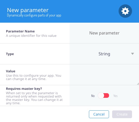 Parse Creating parameters screen