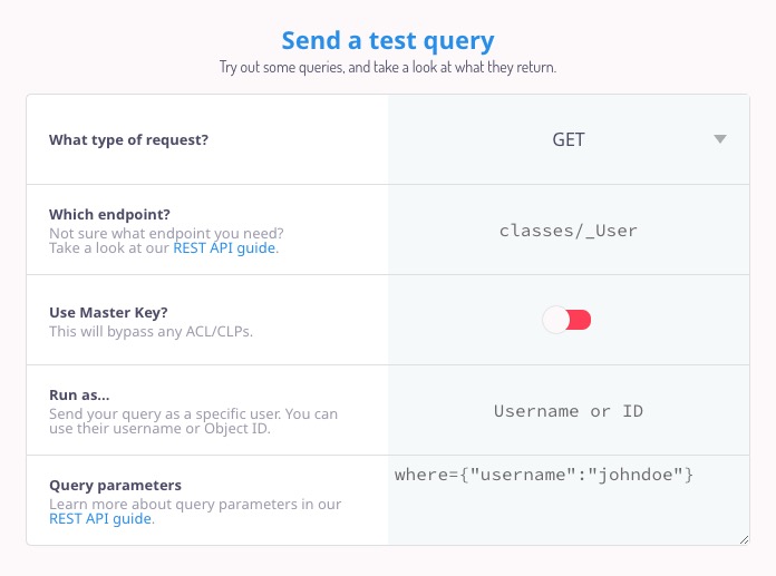 Parse query screen