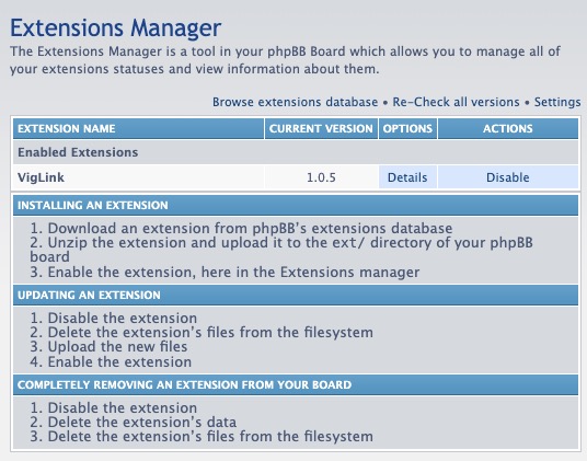 PhpBB extension screen