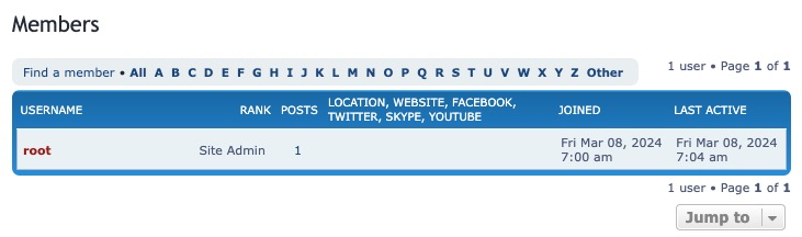 PhpBB members screen