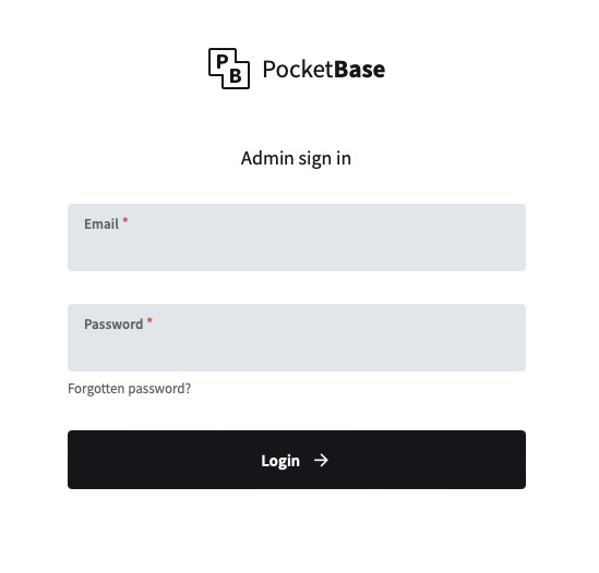 PocketBase login screen