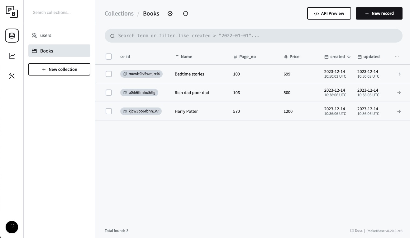 PocketBase viewing records screen