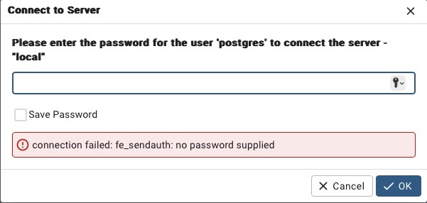 PostgreSQL connect screen