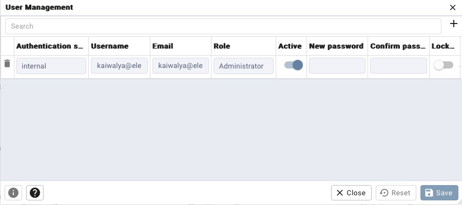 PostgreSQL user management screen