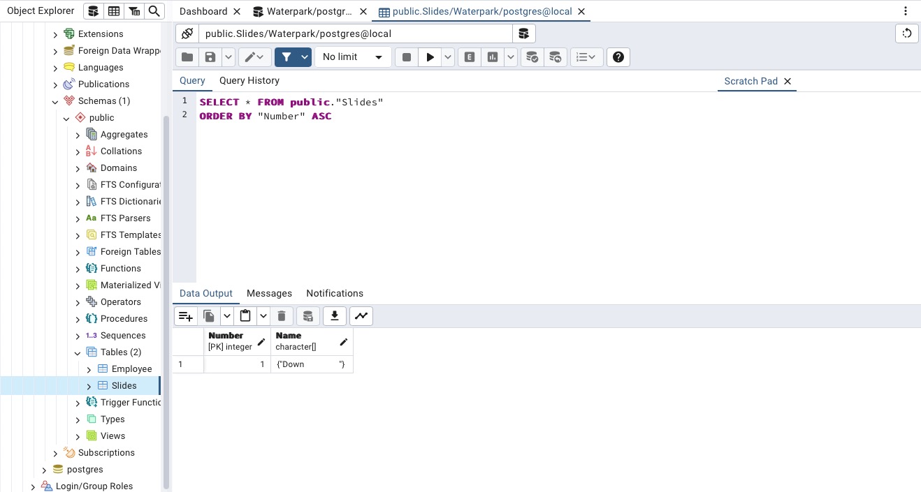 PostgreSQL view table screen