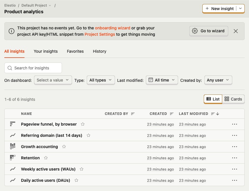 PostHog product analytics screen