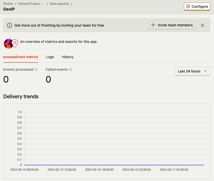 PostHog data pipeline screen