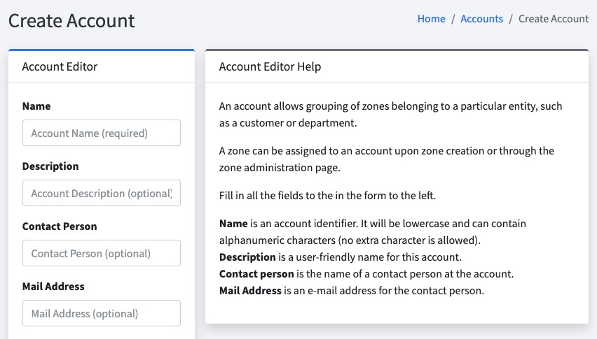 PowerDNS creating account screen