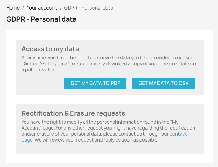 Prestashop GDPR screen