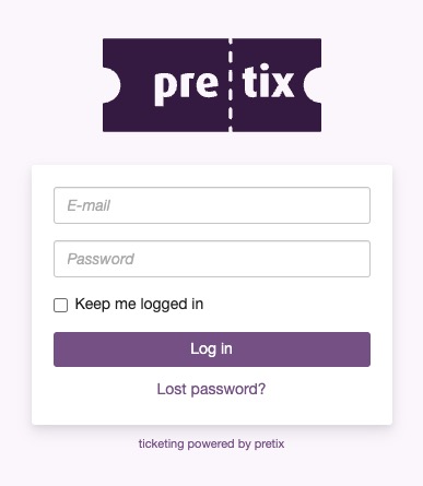 Pretix login screen