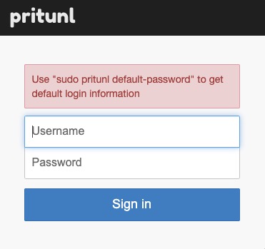 Pritunl login screen