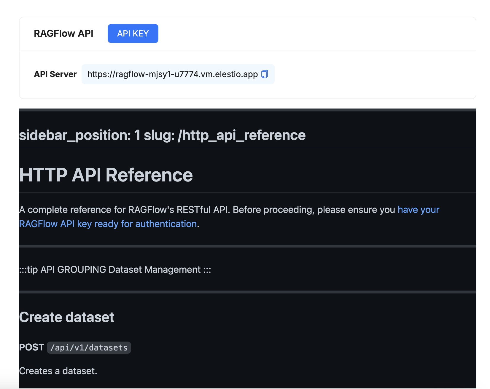 RAGFlow API screen