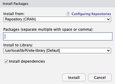 RStudio packages screen