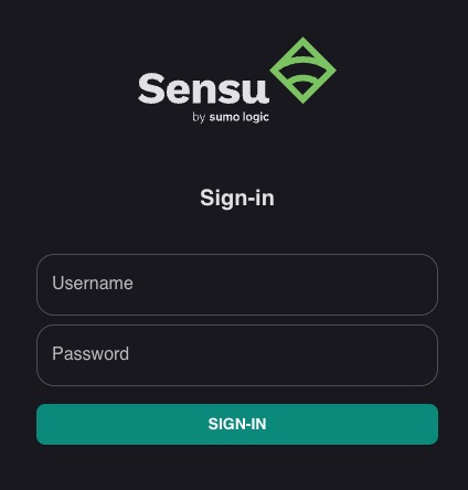 Sensu login screen