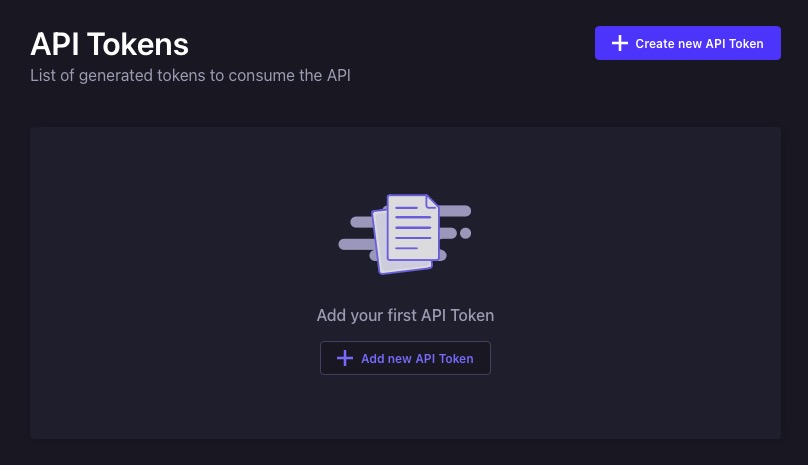 Strapi api token screen