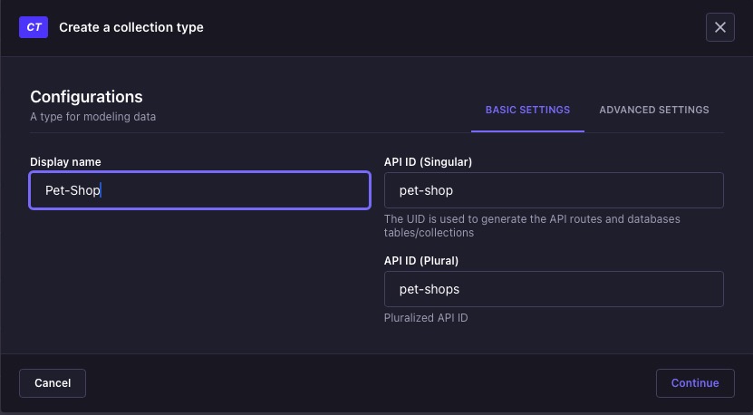 Strapi content type builder screen