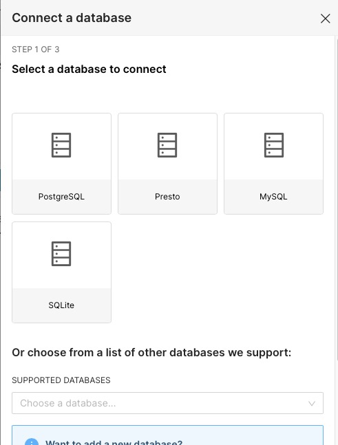 Superset connect a database screen