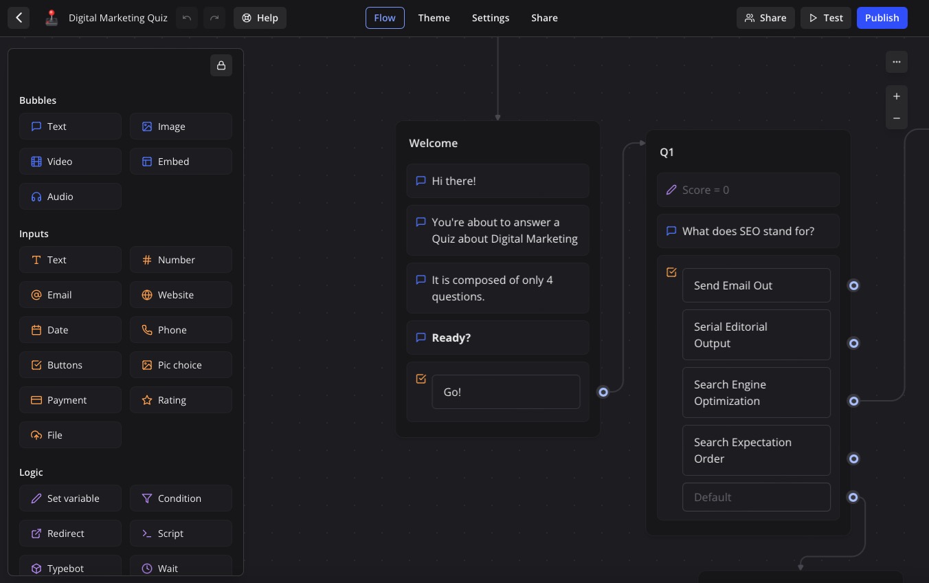 Typebot flow screen