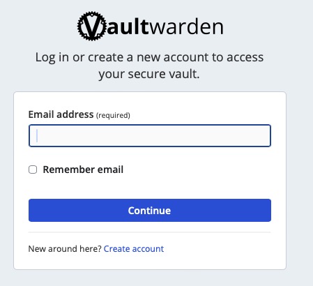 Vaultwarden web UI screen
