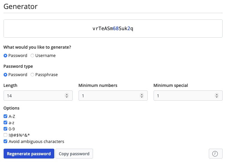Vaultwarden password generator
